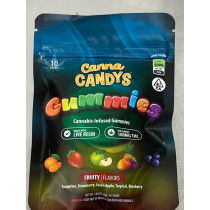 Canna Candys Gummy Bag "Live Resin" Fruity Flavors 1000mg THC (10 Count 100mg Per Gummy)